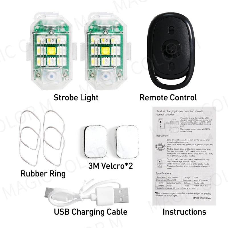 Wireless Remote Control LED Strobe Light for Car Auto Motorcycle Bike Drone Scooter Anti-collision Warning Lamp Flash Indicator