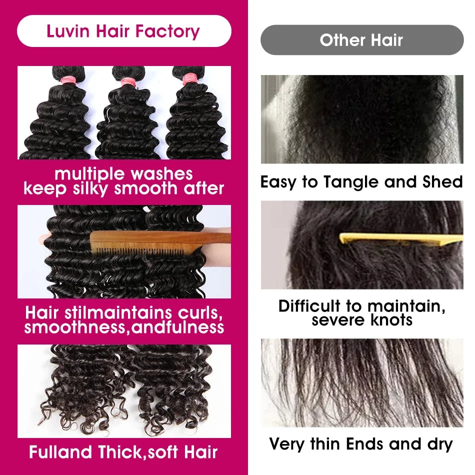 32 36 40 Inch Deep Wave Human Hair Bundles Brazilian Remy Unprocessed Weaving Curly Hair 1/2/3/4 Bundles Weave Extensions Deals