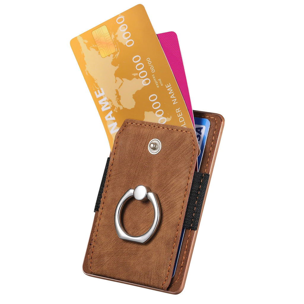 Phone Holder Wallet Case Card Slot Holder PU Leather Back Sticker Adhesives With Ring Stand For Mobile Phone iPhone Samsung