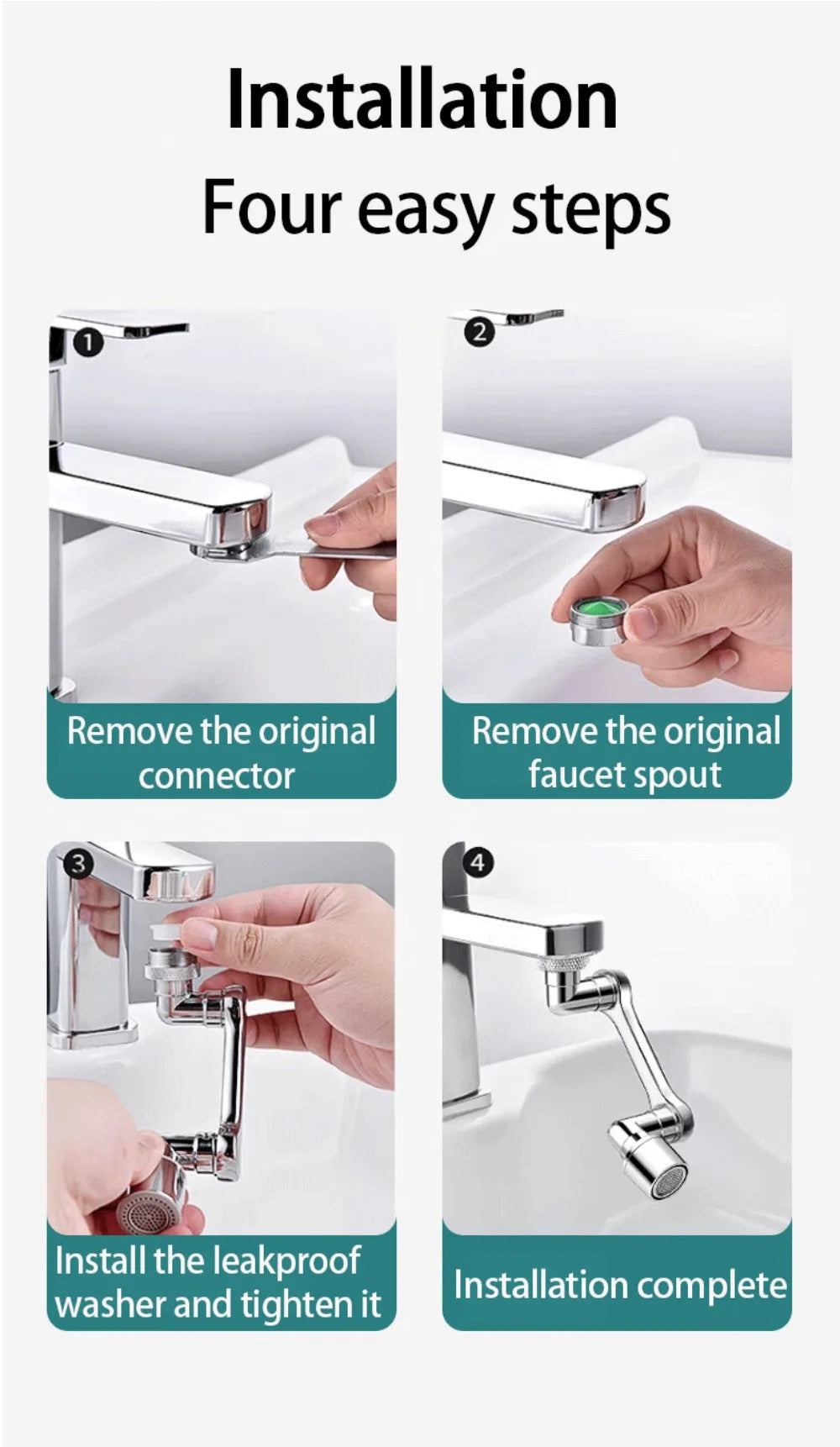 2Pcs Universal 1080° Rotation Faucet Extender Washbasin Robot Arm Tap Dual Mode Sprayer Head Bathroom Splash Proof Swivel Faucet