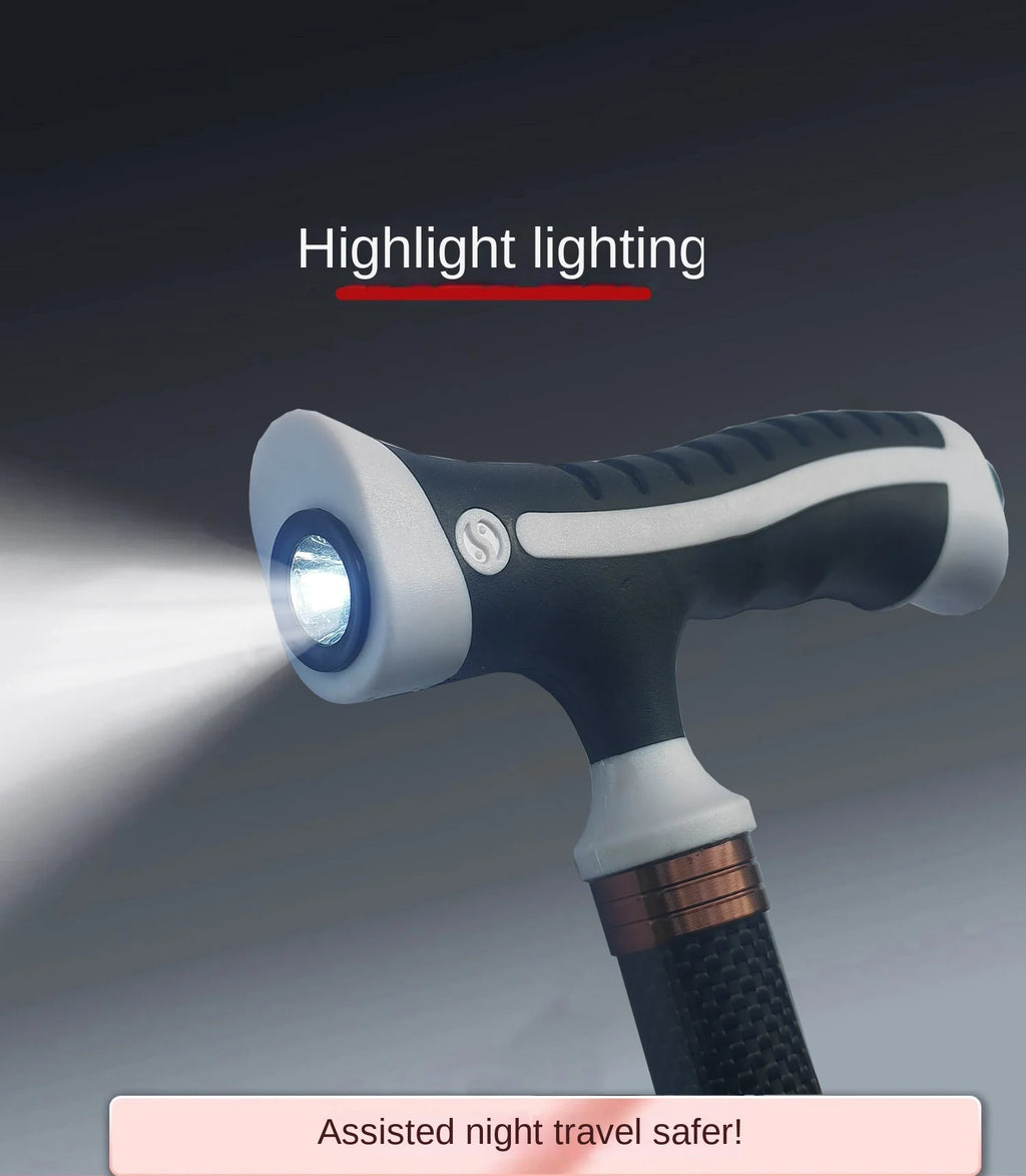 Carbon Fiber crutches for Walking Stick with Light Elderly Hiking Cane Night Lighting Stretchable cane with lamp for Walking Saf