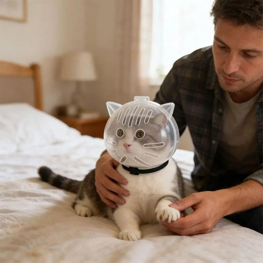 Cat Muzzle Anti-Bite Breathable Cat Grooming Supplies Grooming Mask Bath Grooming Anti-Licking Protective Space Hood