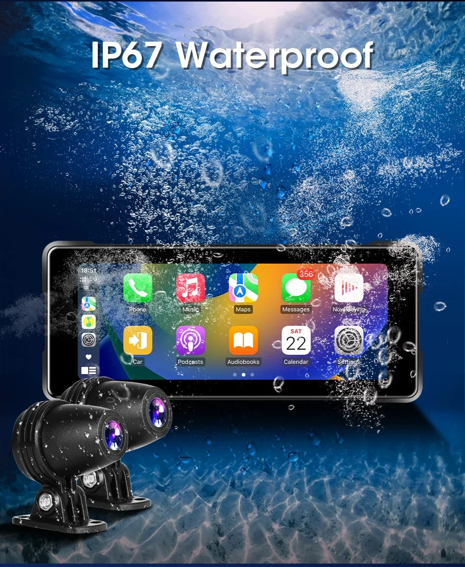 Srnubi 7 Inch Motorcycle Portable Navigation GPS Wireless Carplay Android Auto IP67 Waterproof Motorcycle Touch Screen Display