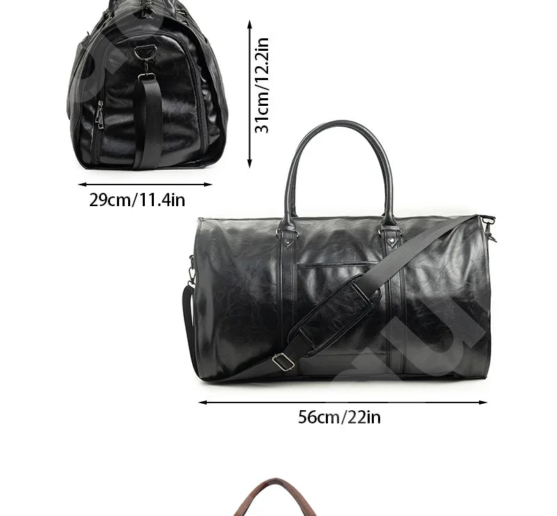 2025 New Men's Large Capacity Leather Waterproof Weekend Travel Business Convertible Suit Bag 2 in 1 Hand Carry-on Luggage Bag