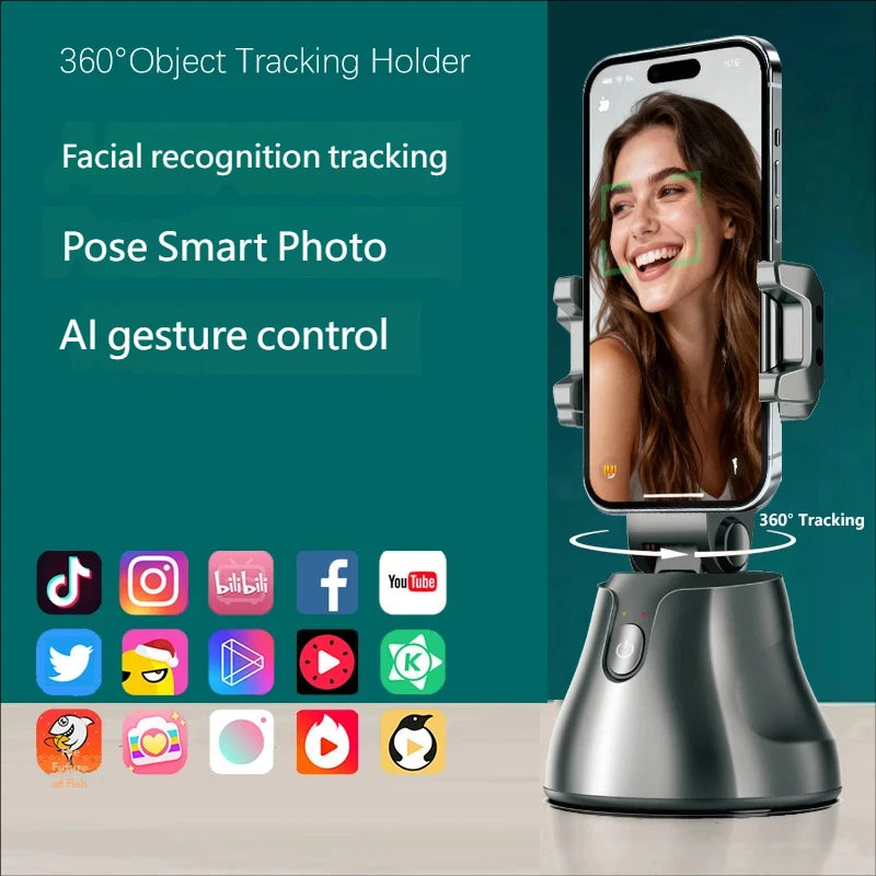 AI automatic face and body tracking phone holder/download APP, 360° rotating tracking tripod, intelligent shooting bracket