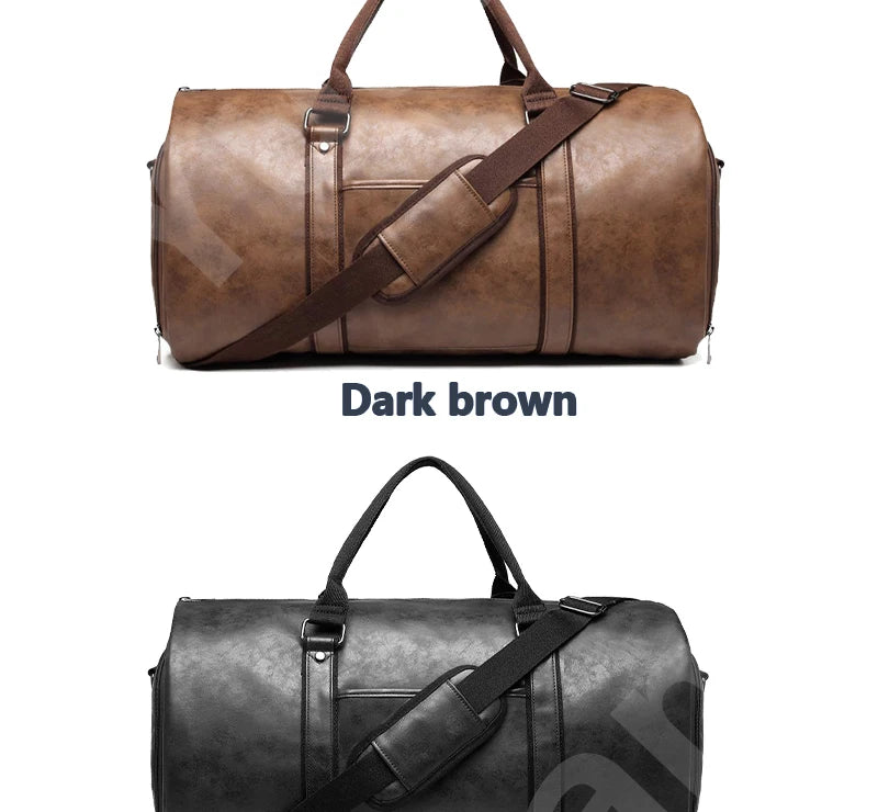 2025 New Men's Large Capacity Leather Waterproof Weekend Travel Business Convertible Suit Bag 2 in 1 Hand Carry-on Luggage Bag