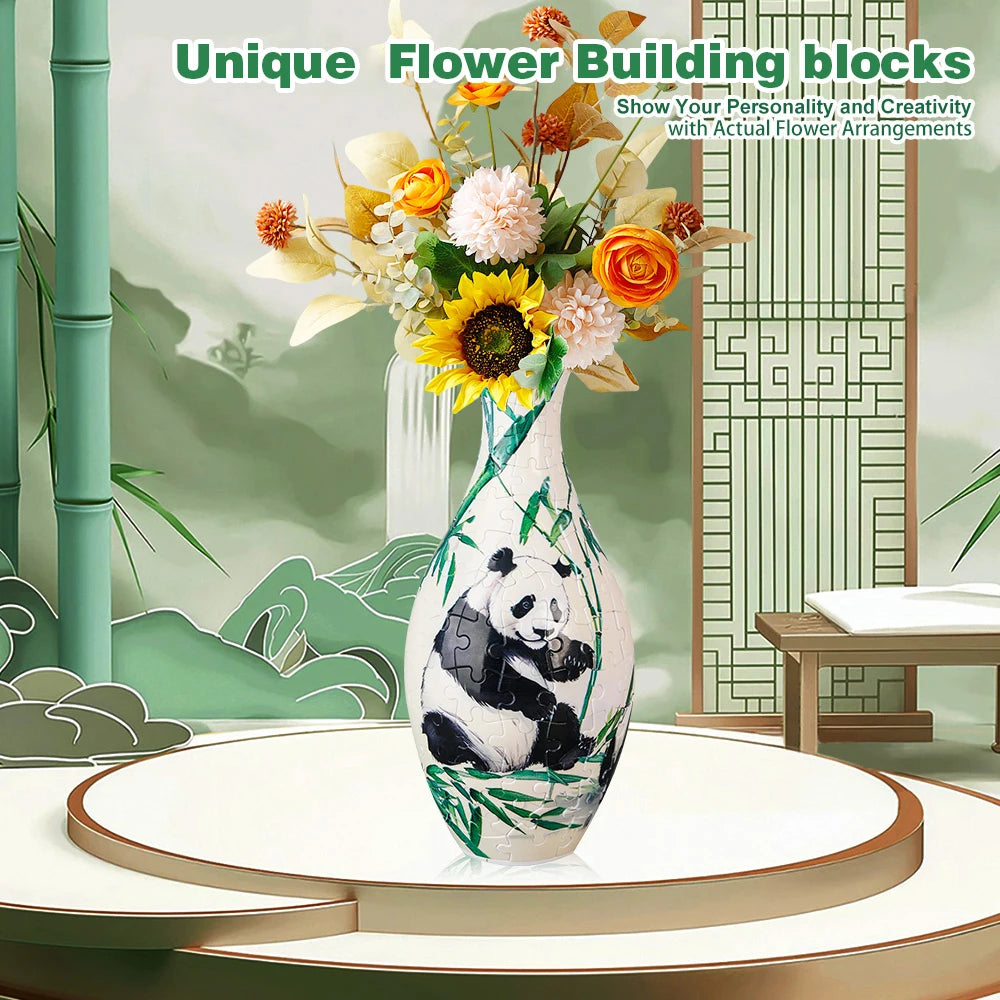 3D Puzzle Vase Home Decoration Christmas Gifts DIY Chinese Vase for Bouquet Flowers Creative Handmade Flower Vase Puzzle Toys