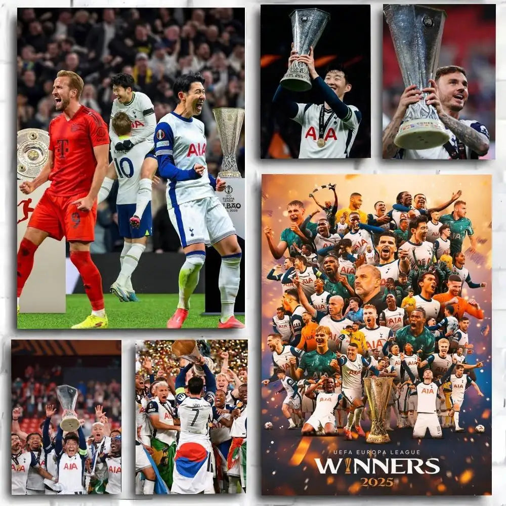1PC Football Tottenham wins the championship poster Self-adhesive Art Waterproof Paper Sticker Coffee HouseWall Decor