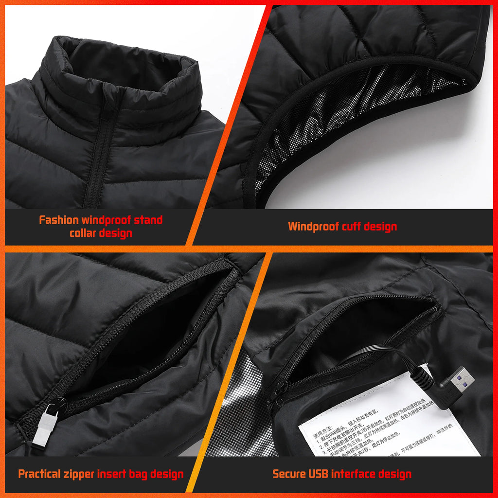 TODWARM Heating Vest Blue Men's Jacket Heated Winter Women's Heated Jacket Thermal Vest Warmer Outdoor Sports Jacket