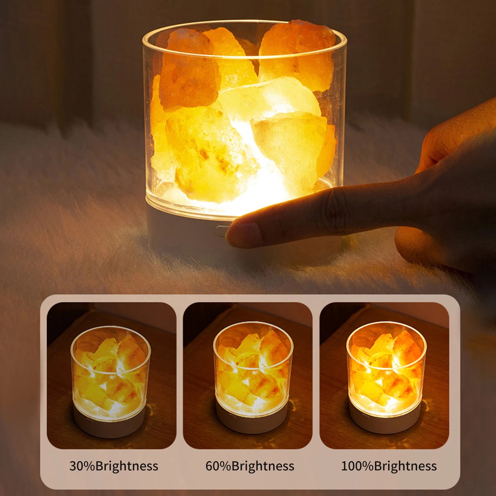 LED Rock Crystal Lamp Essential Oil Diffuser 7 Colors LED Crystal Salt Stone Night Light Home Office Bedroom Desktop Decoration