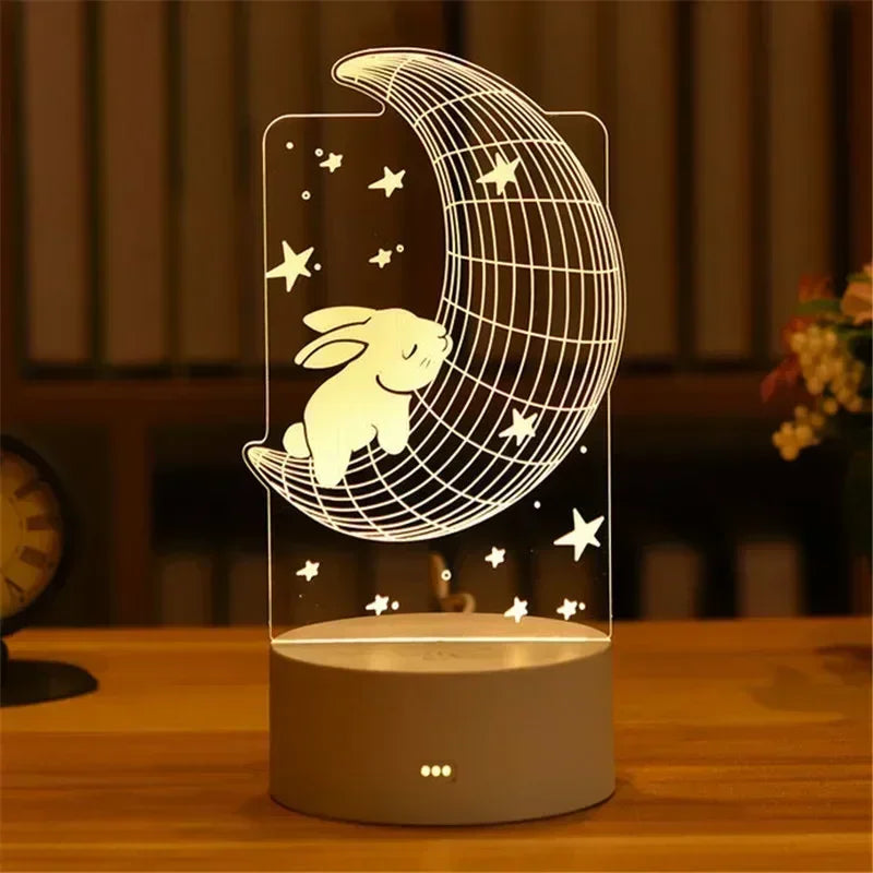 3D Acrylic LED Night Light USB Powered Bedroom Bedside Decor Night Lamp Birthday Kid Gifts Table Ornaments Novelty Lighting