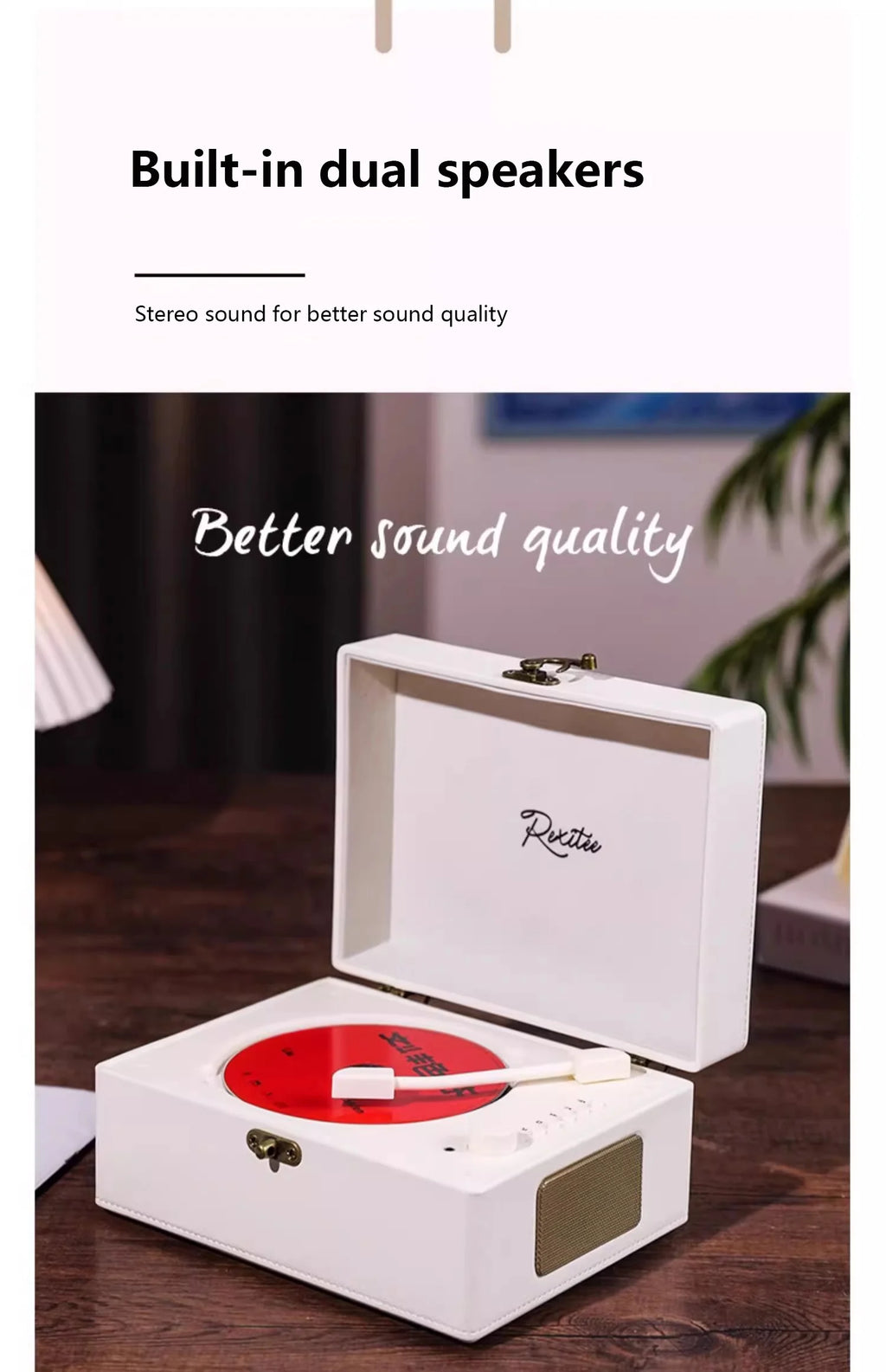 Vintage Leather CD Player Two-way Bluetooth 5.0 Built-in Speaker Portable Rechargeable CD Music Player USB Lossless Player