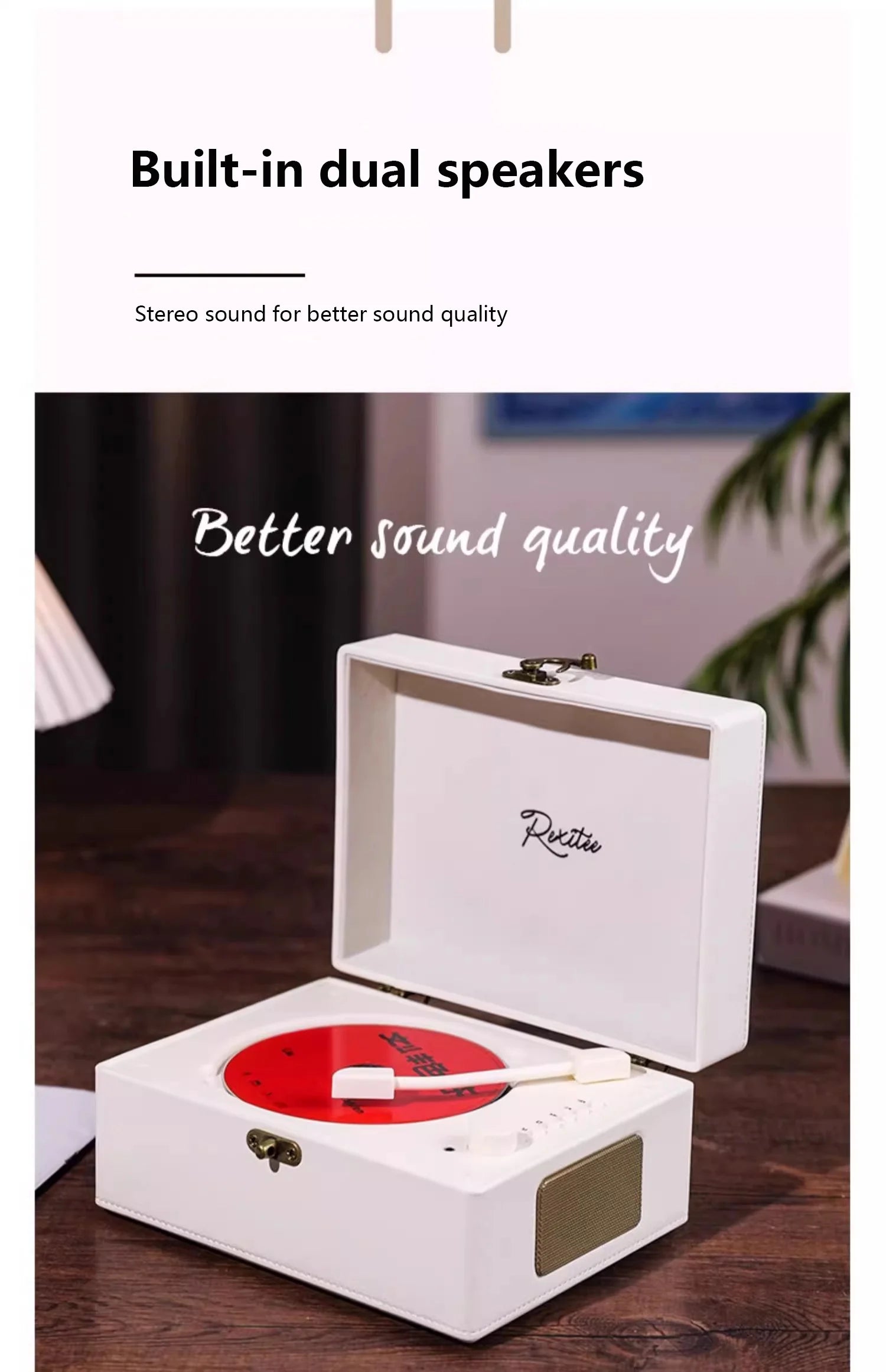 Vintage Leather CD Player Two-way Bluetooth 5.0 Built-in Speaker Portable Rechargeable CD Music Player USB Lossless Player