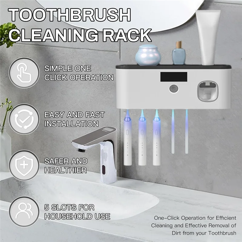 Automatic Toothpaste Dispensing Wall-Mounted USB Rechargeable Toothbrush Disinfecting Holder Storage Box Rack