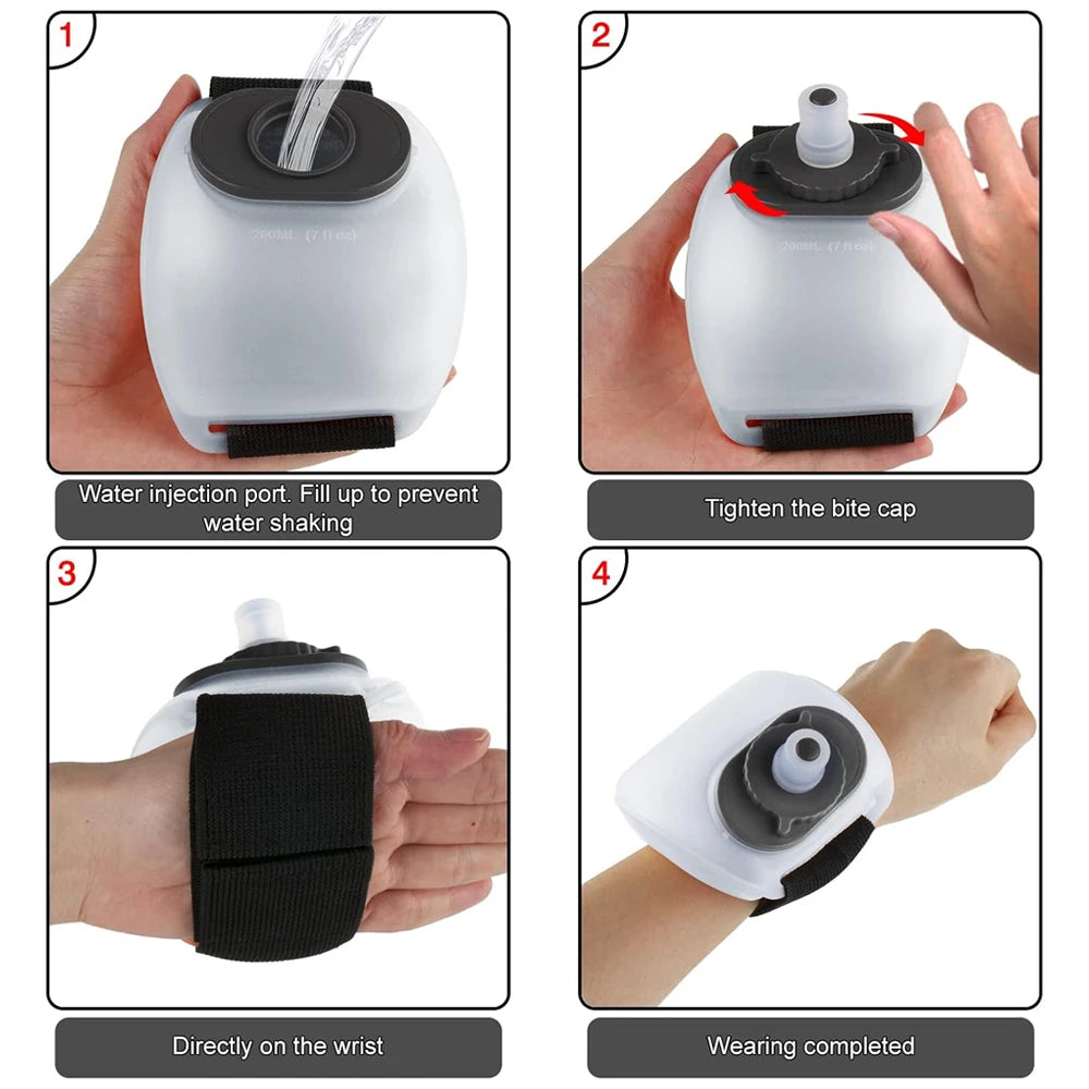 1PCS Wrist Water Bottle, Wearable HandsFree Silicone 200 ml Running Water Bottle,  Portable Cycling Marathon Rock Climbing Sport