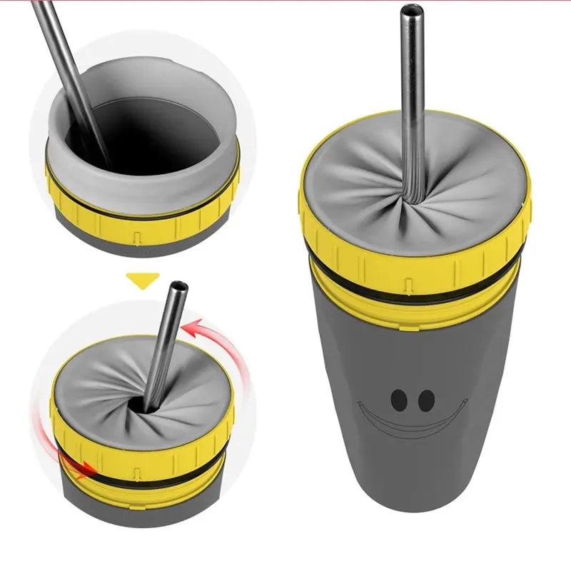ABKO-French Twist Insulated Coffee Juice Cup For Cold Drinks, Portable Beverage Container With Straw For Travel& Outdoor
