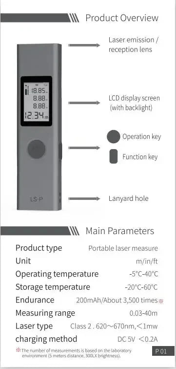 Original AtuMan DUKA Laser Range finder 25/40m LS-P/LS-1 Portable USB Charger High Precision Measurement Laser Range Finder