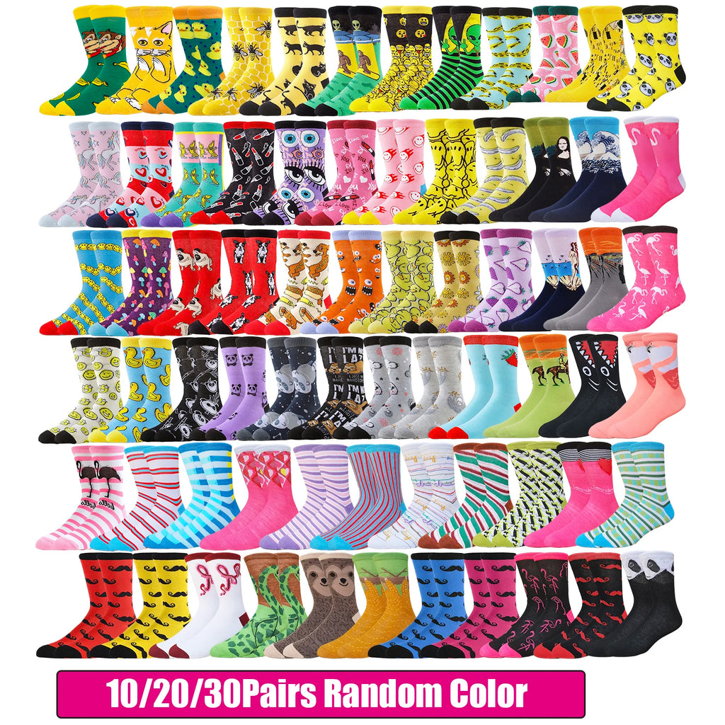 10/20/30Pairs random color happy socks men women crew socks novelty funny  street fashion animal  designer