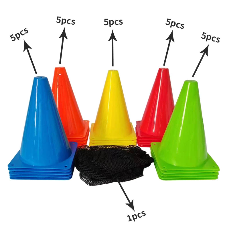 25PCS Colorful Soccer Training Cones Plastic Football Agility Marker Cones Portable Sport Obstacle Markers for Soccer Training