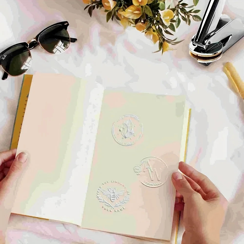 Custom Initials Embosser Stamp,Book Embosser Personalized LOGO Wedding Embossing Stamp, Address Stamp, Form the Library Embosser