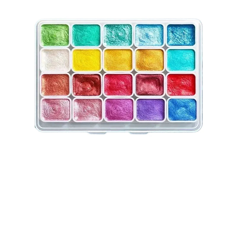 20 Colors Metal Watercolor Painting Set, Portable Box With Shiny Pearls Solid Watercolor Painting, And Art Supplies, Watercolor