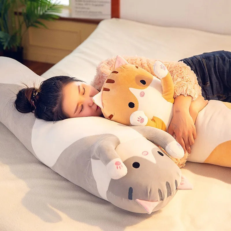 Long Cat Plush Body Pillow Creative Cute Animal Stuffed Cushion Soft Sofa Decorative Throw Pillow Large Sleeping Cushion Decor