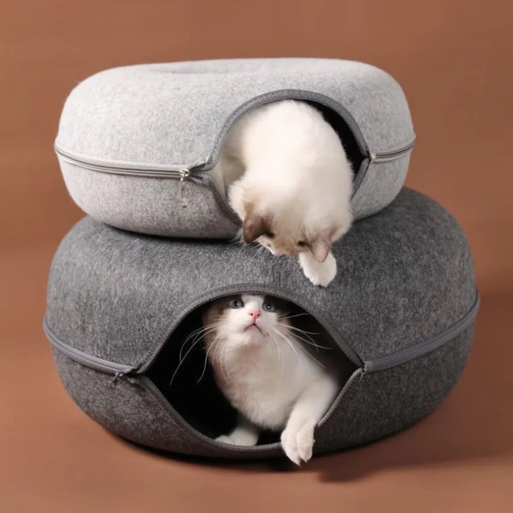 Interactive Round Cat Tunnel Donut Nest Felt Kittens Bed House Scratcher Sleeping Cushion Pet Toy for Cats