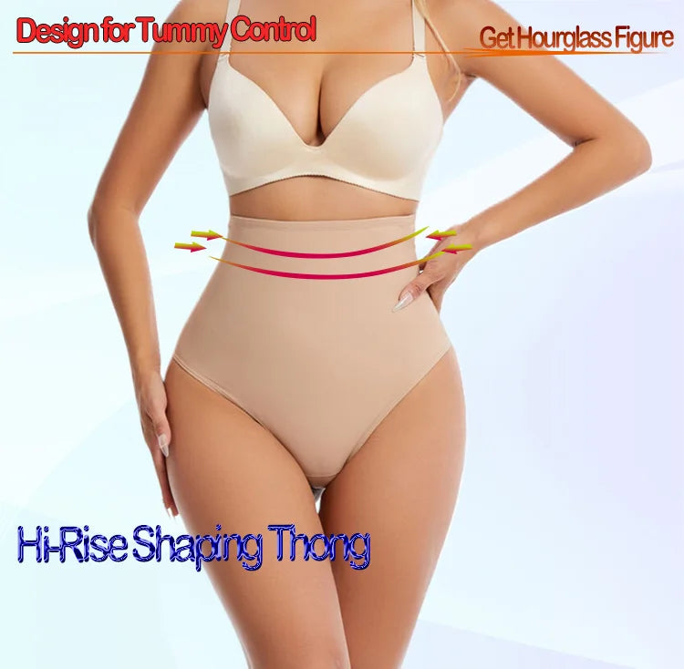 Cross-border Women's High Waist ThongT-back Tummy Control Panties with Non-slip Waistband Strong Waist Cinching and shaper