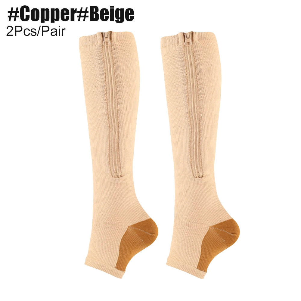 Zipper Compression Socks,15-20 mmHg Knee High Compression Socks for Men Women,Close Toe Support Socks for Varicose Veins,Edema