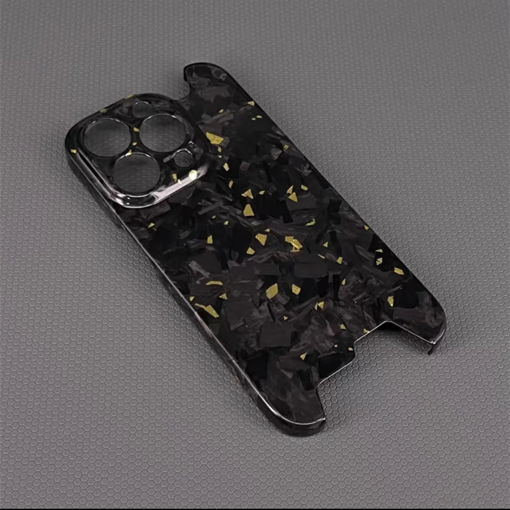 Glossy Forged Ultra Thin Genuine Pure Carbon Fiber Cover For iPhone 15 14 16 Pro Max Glitter Bling Irregular Shockproof Case