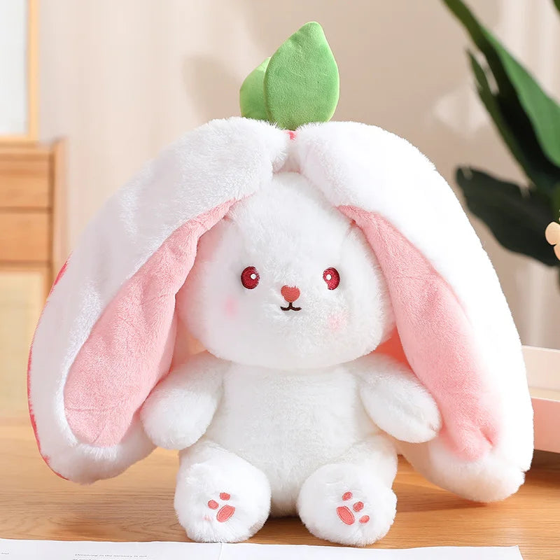 Kawaii Fruit Transfigured Bunny Plush Toy Cute Carrot Strawberry Turn Into Rabbit Plush Toy Kids Birthday Christmas Gift