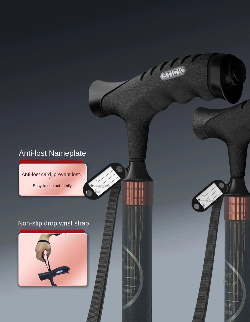 Carbon Fiber crutches for Walking Stick with Light Elderly Hiking Cane Night Lighting Stretchable cane with lamp for Walking Saf