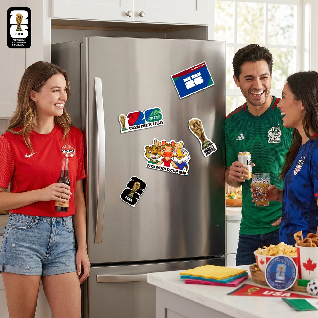 FIFA World Cup 2026 Official Fridge Magnet with Trophy, Host City & Mascot Design - Magnet Stickers for Refrigerator Souvenirs
