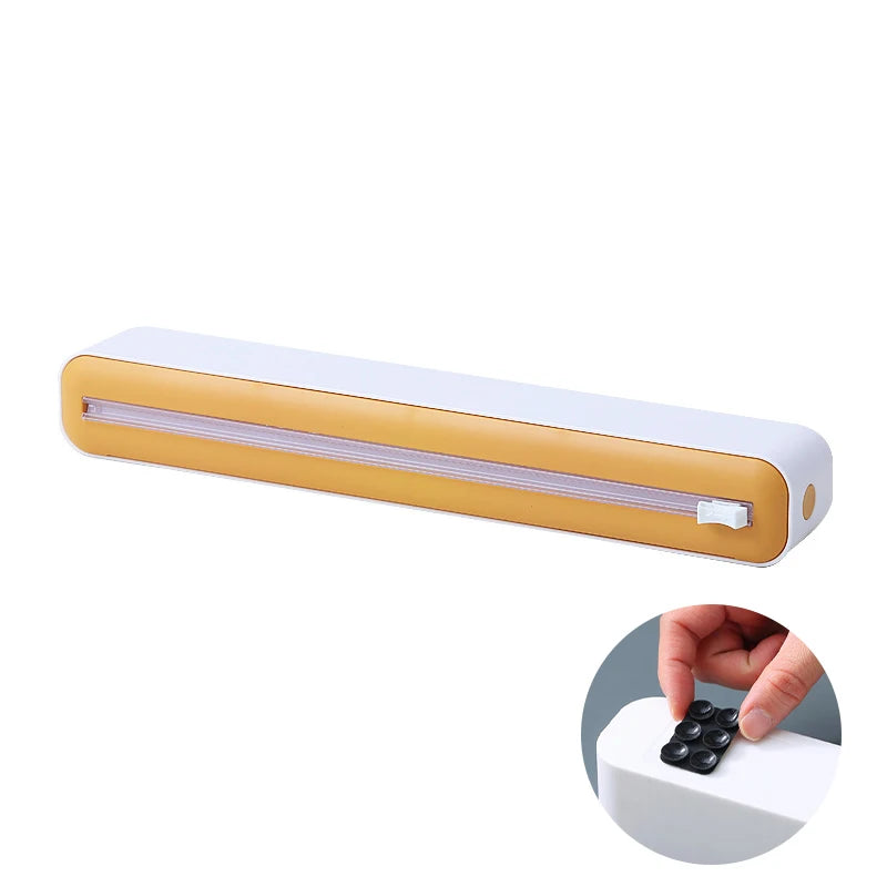 Food Film Dispenser Magnetic Plastic Wrap Dispenser with Cutter Storage Box Aluminum Foil Stretch Film Cutter Storage Holder