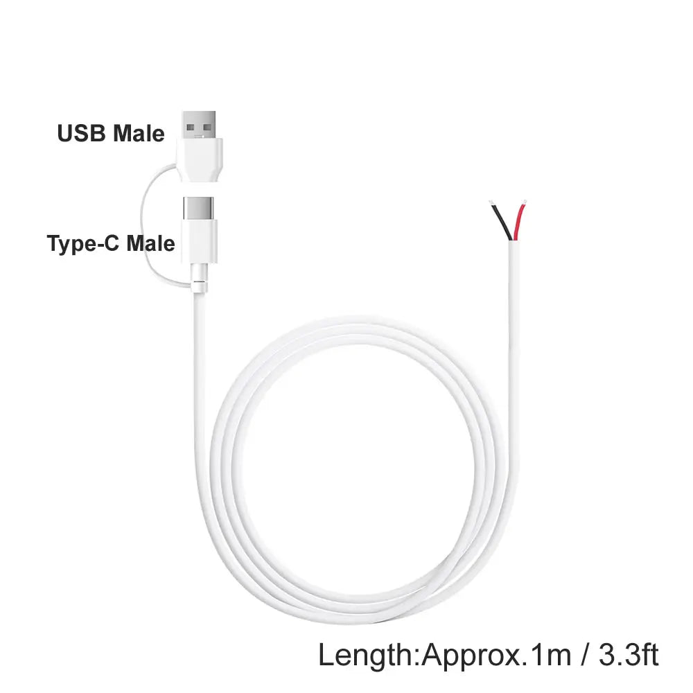 USB Type-C 2 Core Pigtail Cable, 5V USB-C to 2Pin Bare Wire Open End Extension Cable for DIY Replacement or Repair Power Cable
