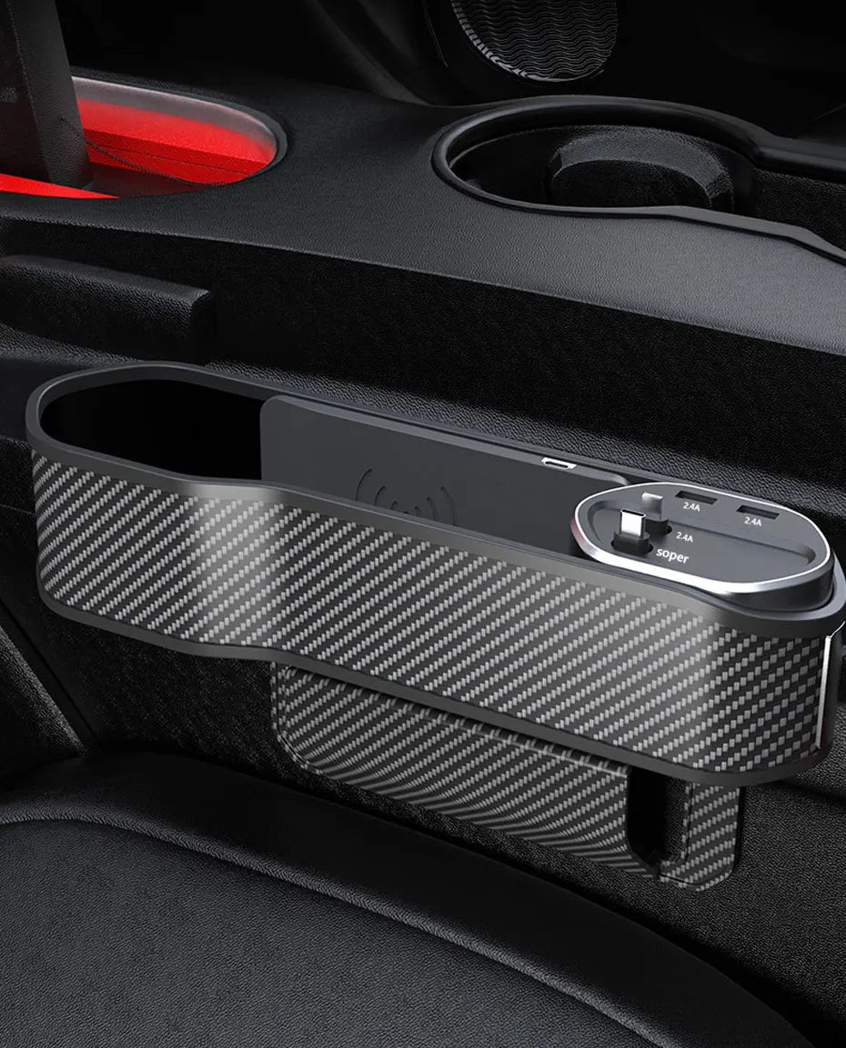 SEAMETAL Car Seat Gap Filler Organizer With Cup Holder Front Seat Console Side Pocket With Wireless Charging,Type-C,Lightning