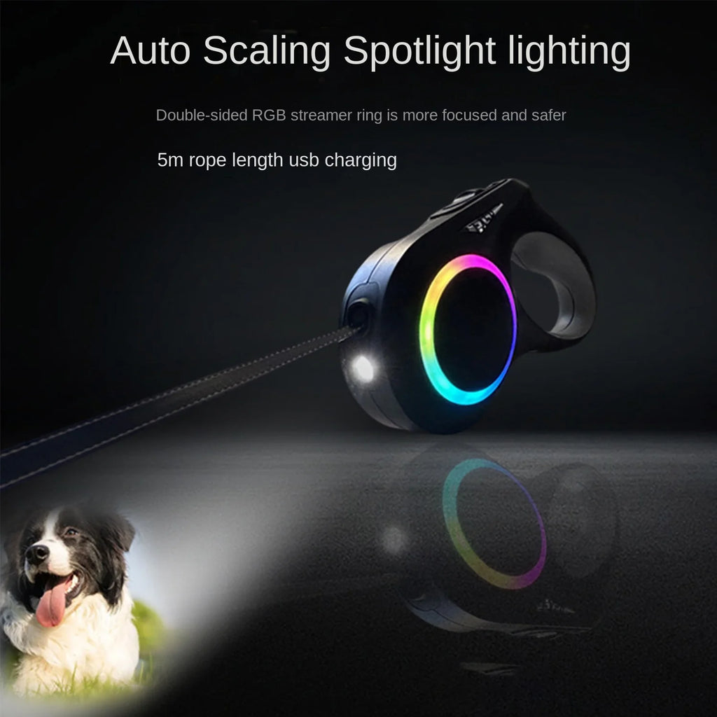 Retractable dog walker Tetractable leash for small and medium-sized dogs With flashligh and ambient light Nighttime safety
