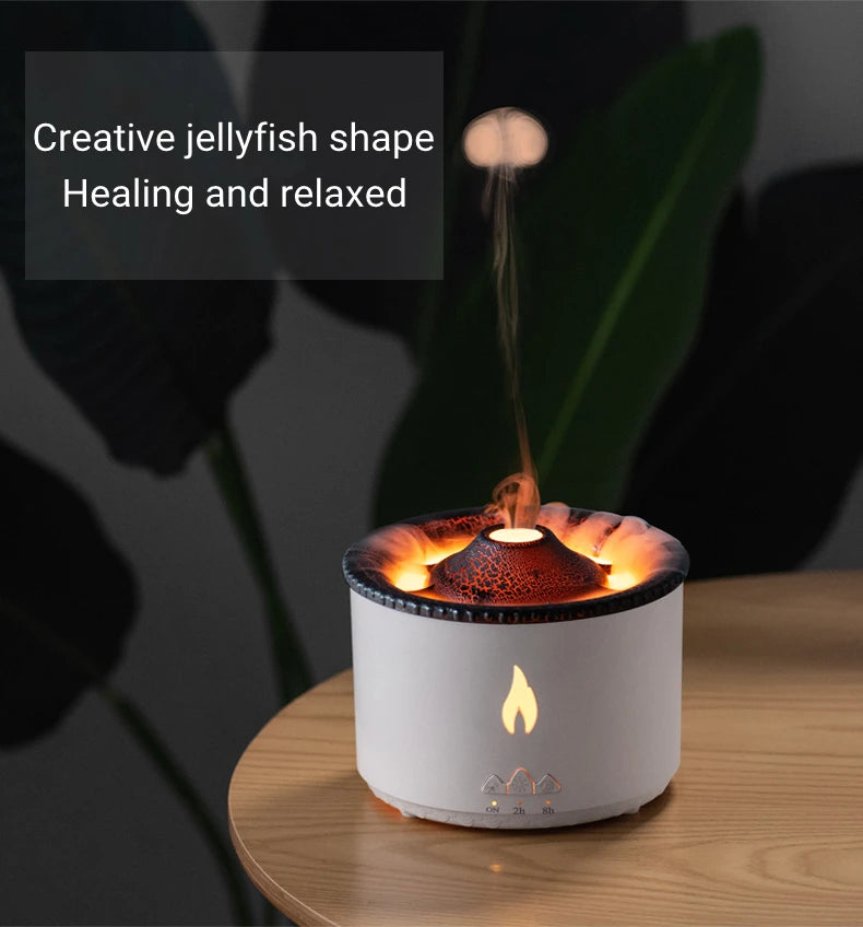 Office Home Desktop Air Humidifier Electric Aroma Essential Oil Diffuser with Flame Lamp Volcano Eruption Fragrance Machine