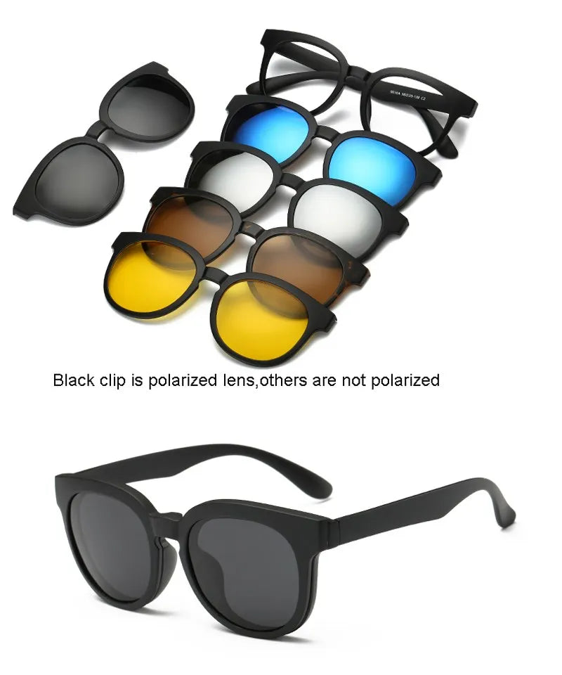 HJYFINO 5 lenes Magnet Sunglasses Clip Mirrored Clip on Sunglasses clip on glasses Polarization Clip Custom Prescription Myopia