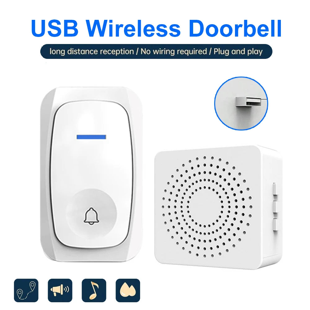 USB Wireless Doorbell Smart Welcome Door Bell Three-speed volume 38 Songs Melodies Doorbell For Home Bed Call Emergent Call