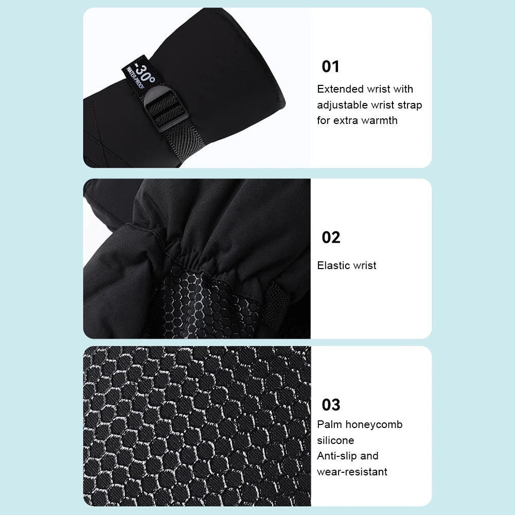 Ski Mittens Waterproof Winter Thermal Touch Screen Gloves Windproof Cycling/Snowboard Gloves Cold Weather Gloves for Outdoor