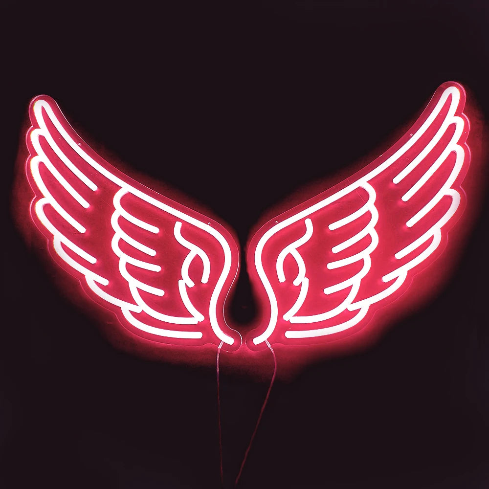 DECO Angel Wing Pink Led Neon Signs(22x14 inch) Led Signs Wall Decor for Girl Bedroom Kids Room Wedding Decor