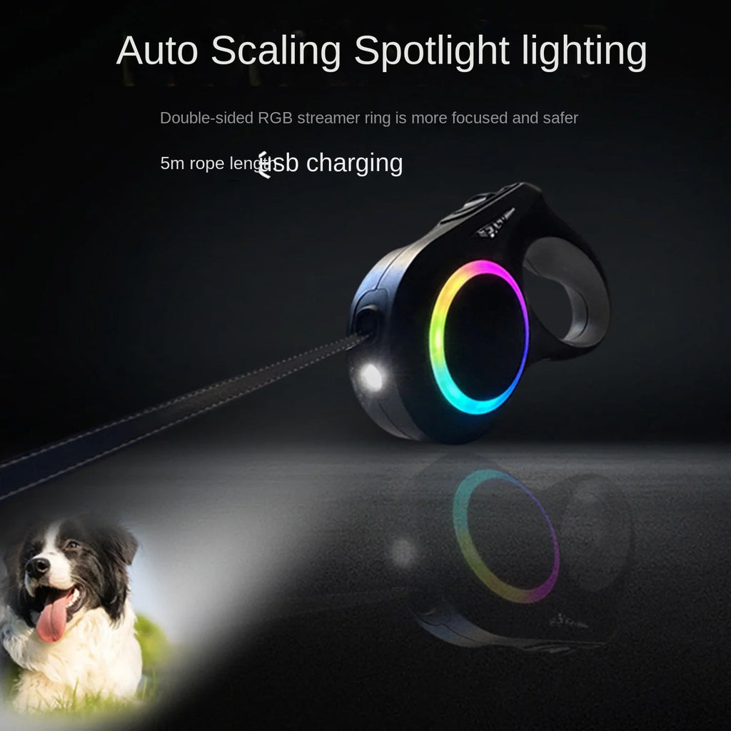 Retractable dog walker Tetractable leash for small and medium-sized dogs With flashligh and ambient light Nighttime safety