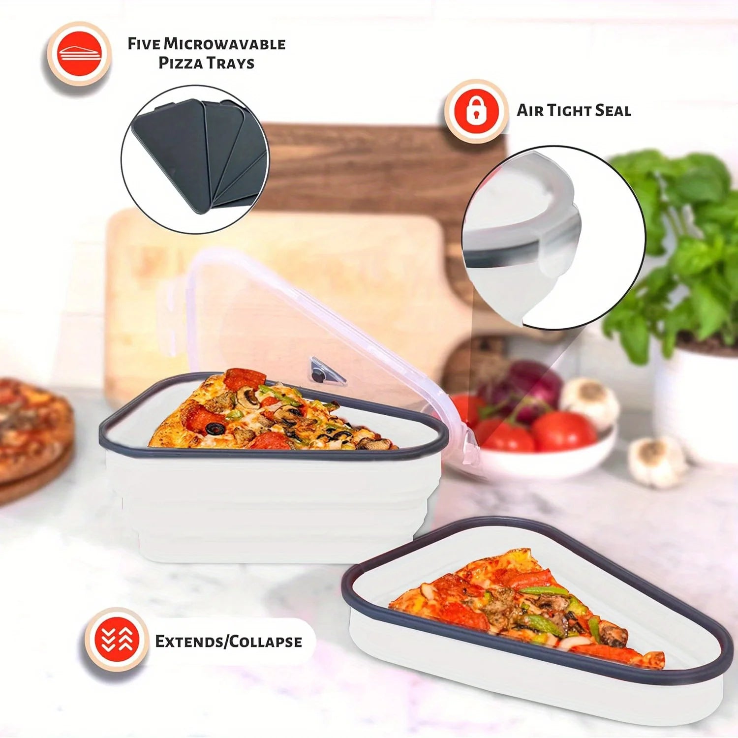 1pc Space-Saving Silicone Pizza Storage Container with 5 Microwavable Serving Trays - Reusable,Collapsible Design