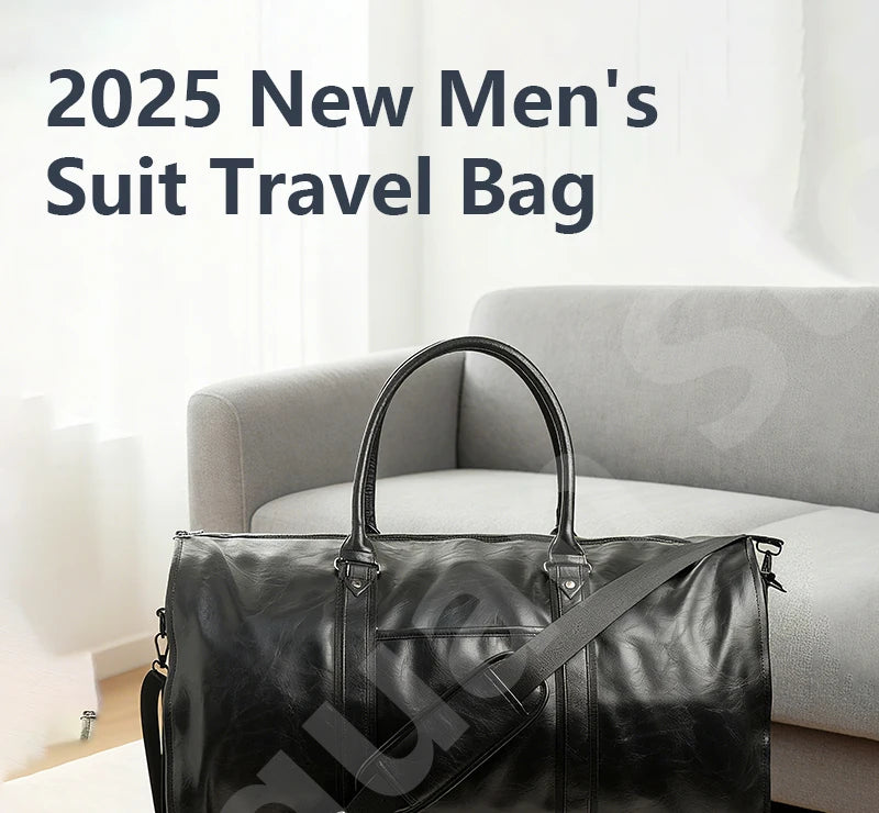2025 New Men's Large Capacity Leather Waterproof Weekend Travel Business Convertible Suit Bag 2 in 1 Hand Carry-on Luggage Bag