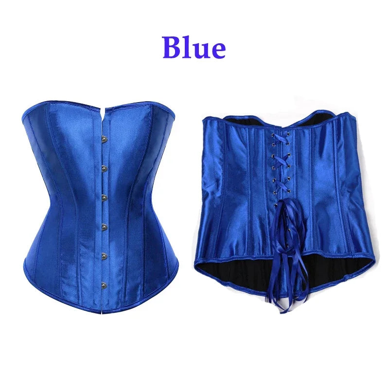 Elegant Satin Corset Women Solid Color Lace Up Corsets Slim Body Shaper Strapless Overbust Plus Size Corset and Bustier S-6XL