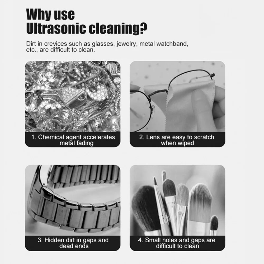 Ultrasonic Cleaning Machine High-frequency Vibration Eyeglass Cleaner Washing Tools for Watch/Jewelry/Glasses/Makeup Tool