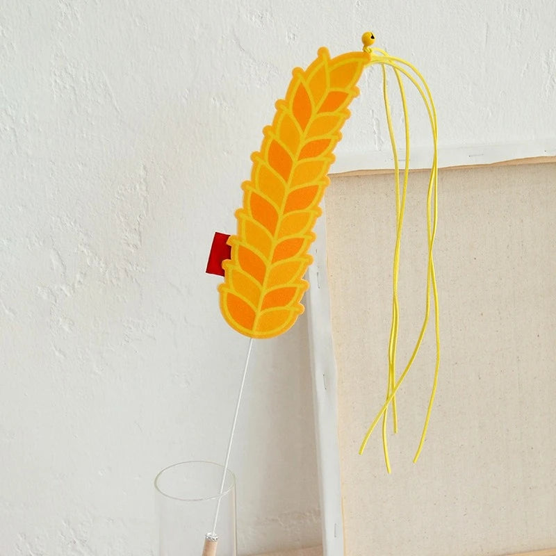 Cat Teaser Toy Felt Squeaky Bell Simulated Barley Scallions Shape Kitten Toy Fringe Interactive Cat Stick Toy Supplies