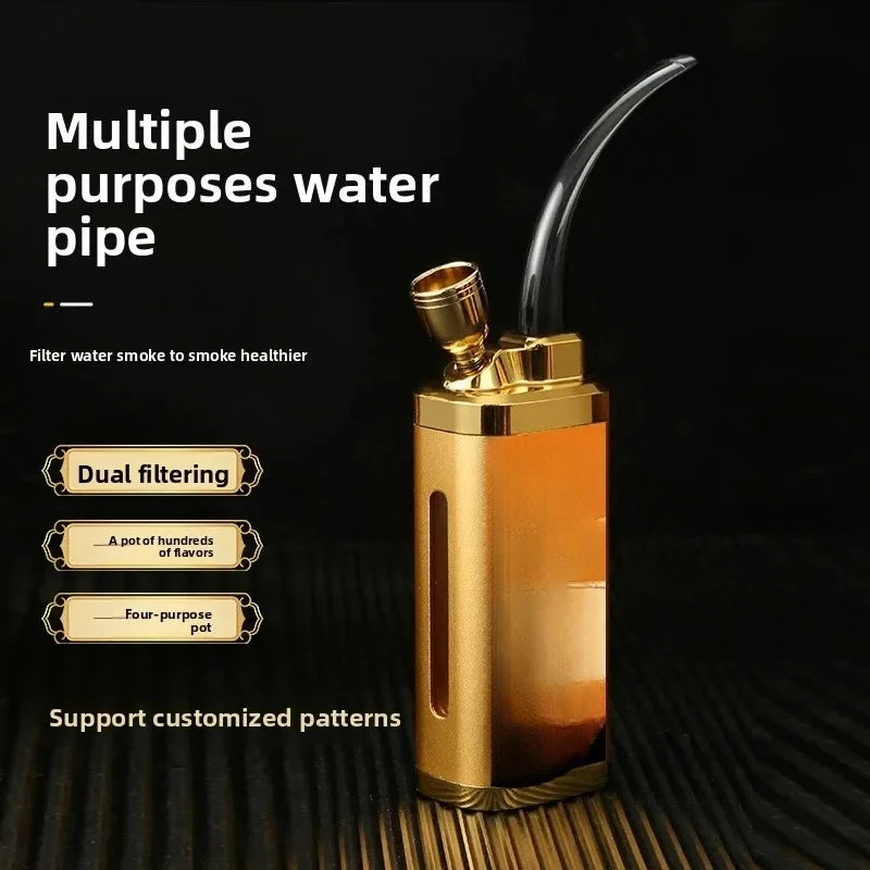 2026 New Hookah Bottle Personalized Engraving Pattern Portable Gift for Men's Thick Medium and Thin Tobacco 4 Water Bucket Pot