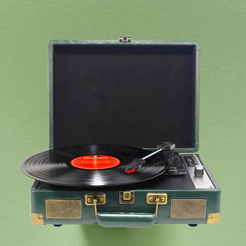 Vinyl Record Player P01，3-Speed Bluetooth Suitcase Portable Belt-Driven Record Player with Built-in Speakers RCA Out AUX in